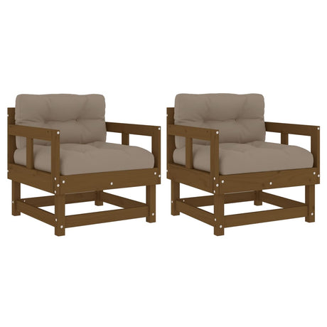 Garden Chairs with Cushions 2 pcs Honey Brown Solid Wood Pine