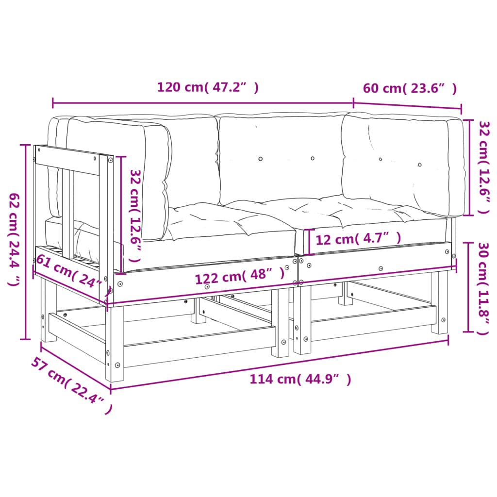 Corner Sofas with Cushions 2 pcs White Solid Wood Pine