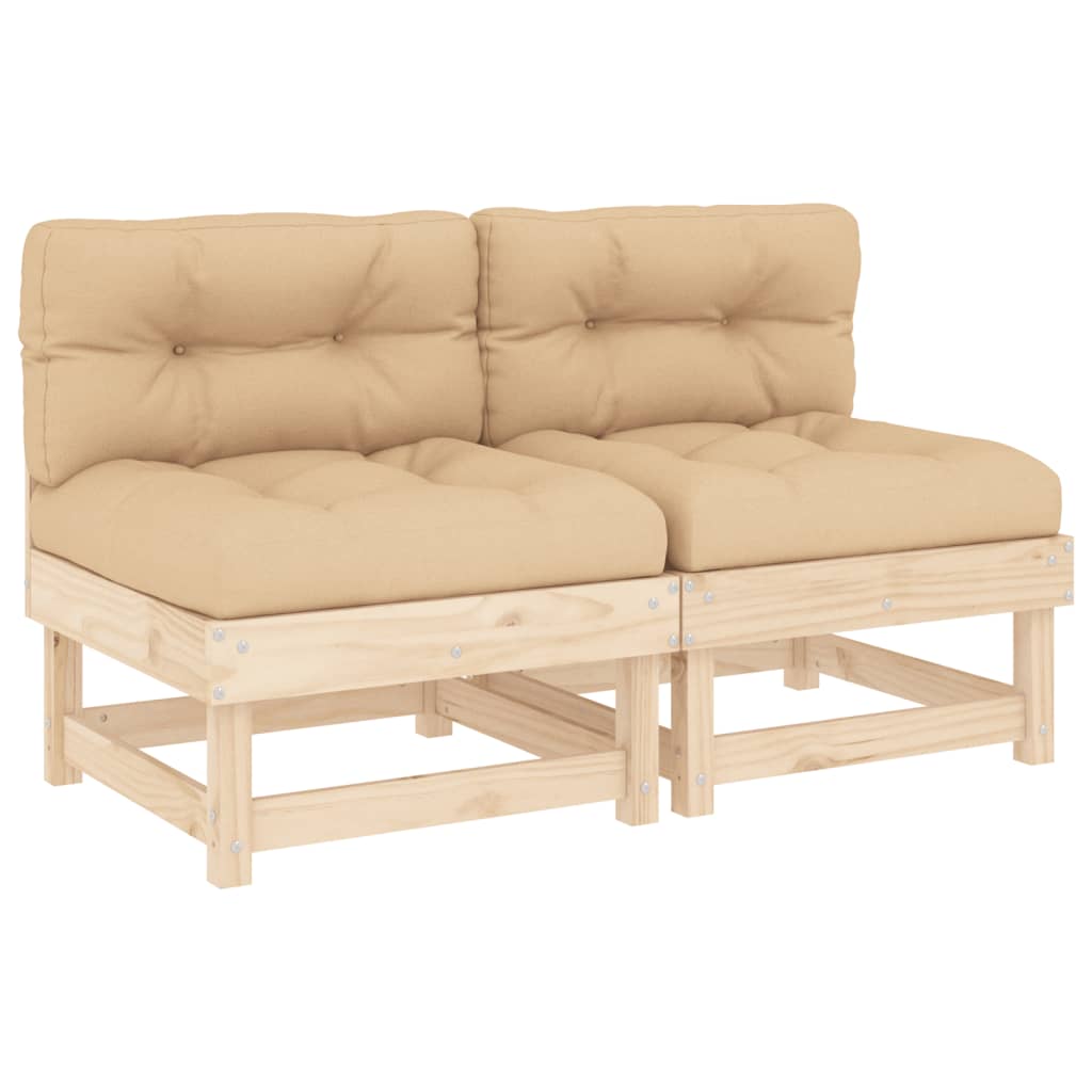 Middle Sofas with Cushions 2 pcs Solid Wood Pine