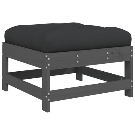 Garden Footstool with Cushion Grey Solid Wood Pine