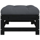 Garden Footstool with Cushion Black Solid Wood Pine