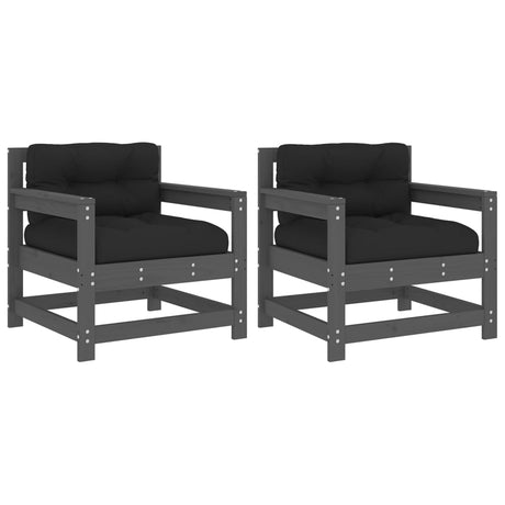 Garden Chairs with Cushions 2 pcs Grey Solid Wood Pine