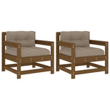 Garden Chairs with Cushions 2 pcs Honey Brown Solid Wood Pine