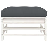 Garden Footstool with Cushion White Solid Wood Pine