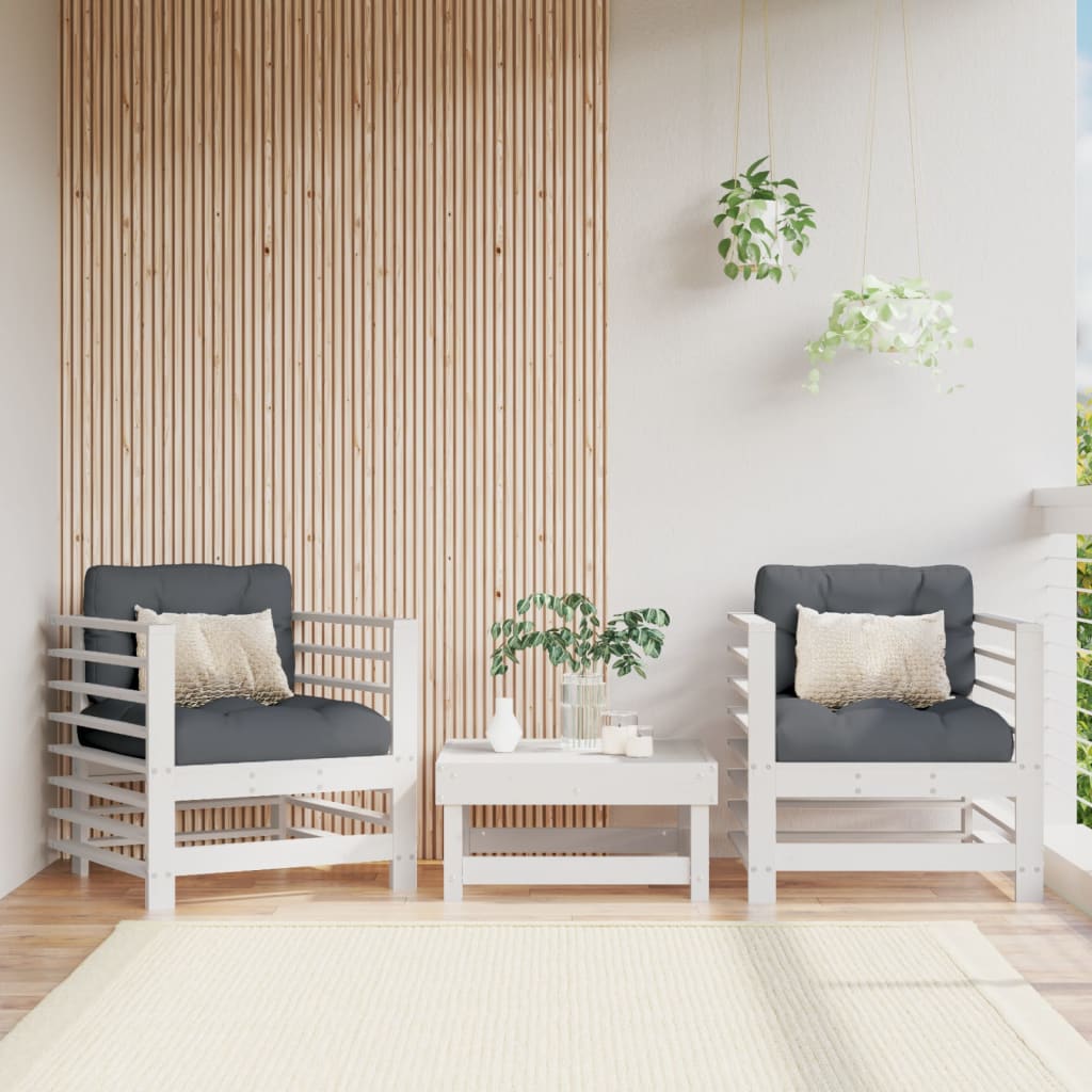 Garden Chairs with Cushions 2 pcs White Solid Wood Pine