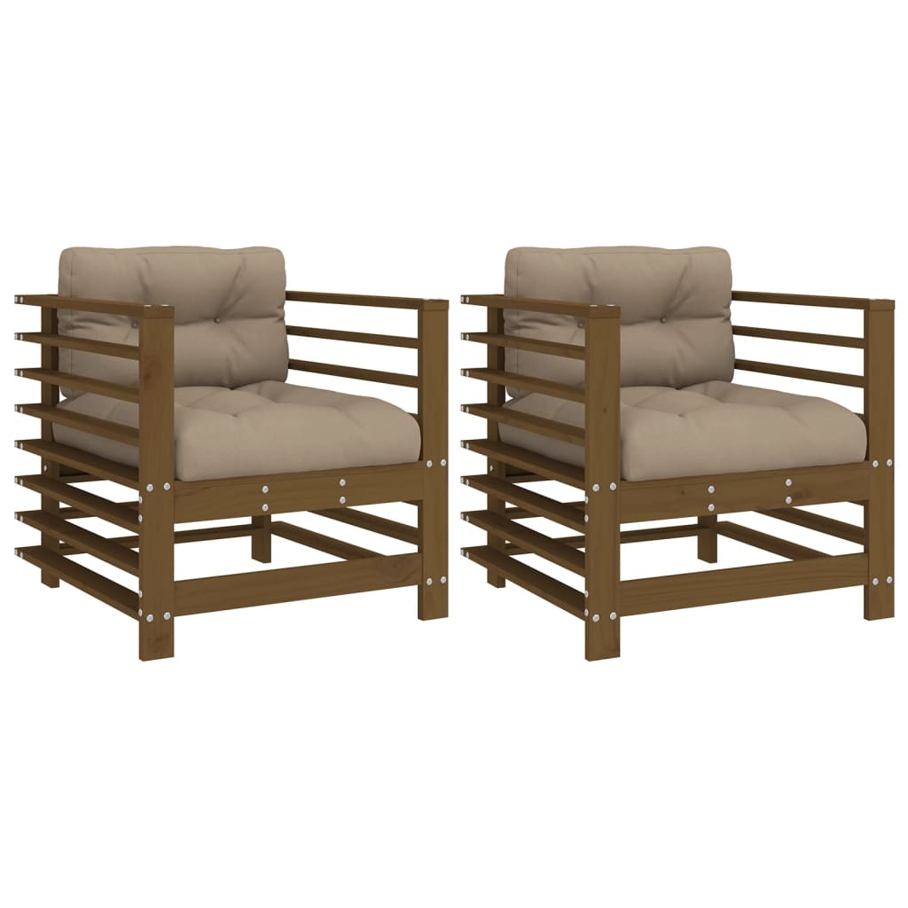 Garden Chairs with Cushions 2 pcs Honey Brown Solid Wood Pine