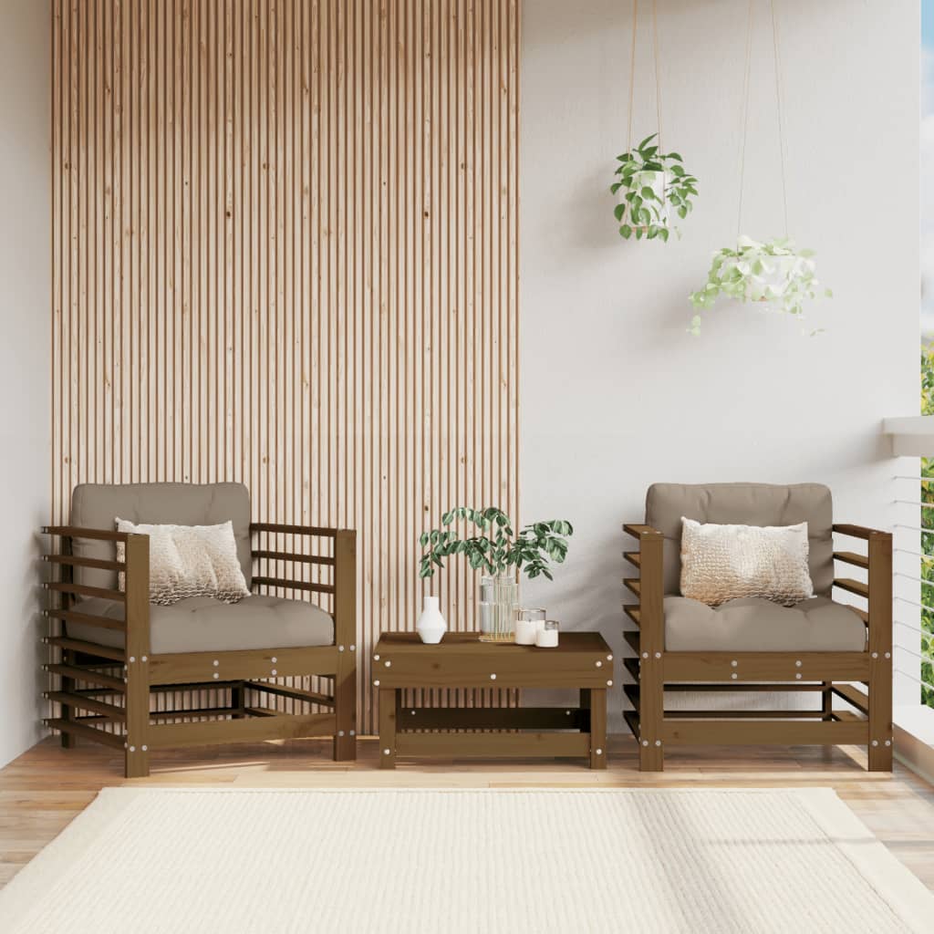 Garden Chairs with Cushions 2 pcs Honey Brown Solid Wood Pine