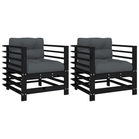 Garden Chairs with Cushions 2 pcs Black Solid Wood Pine