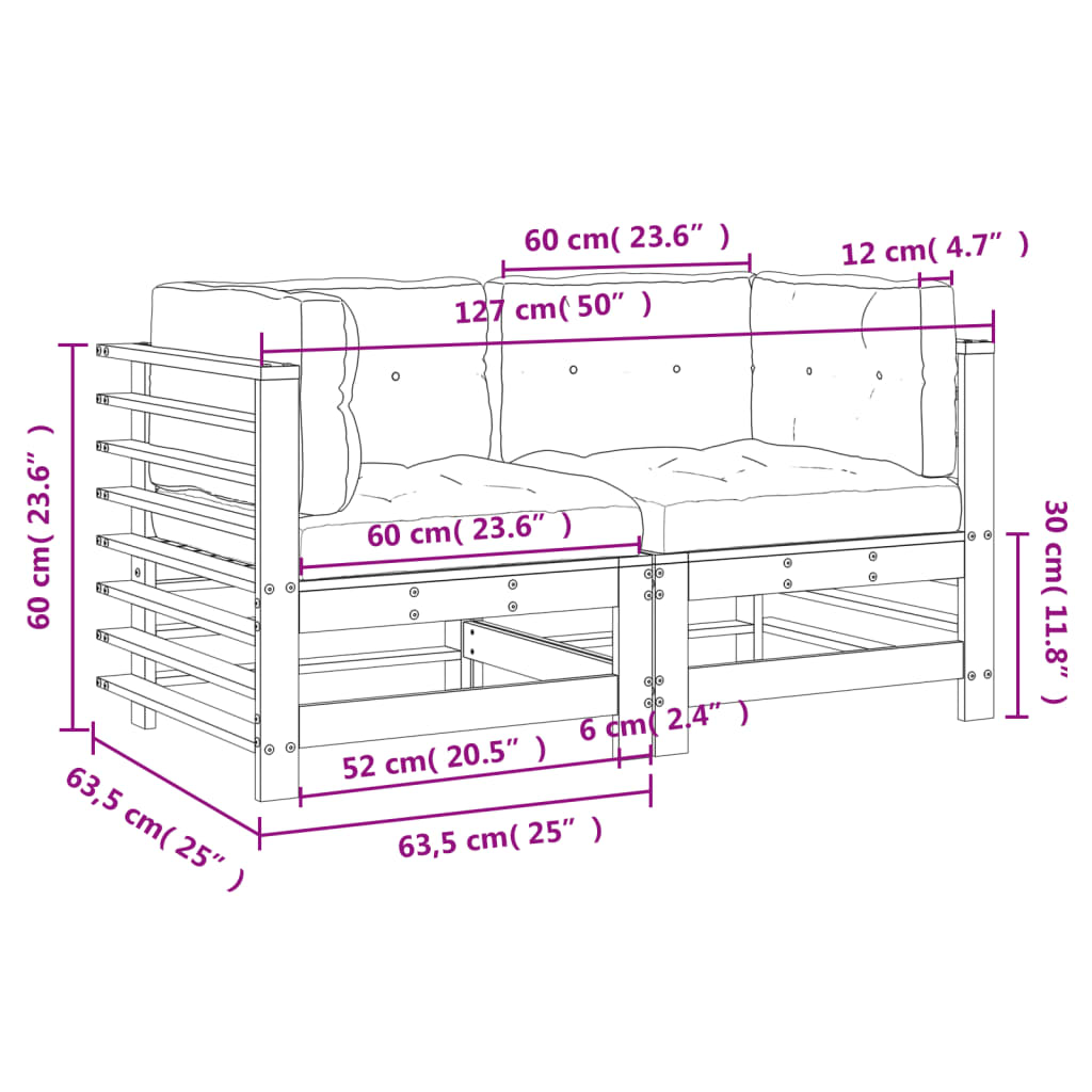 Corner Sofas with Cushions 2 pcs Solid Wood Pine