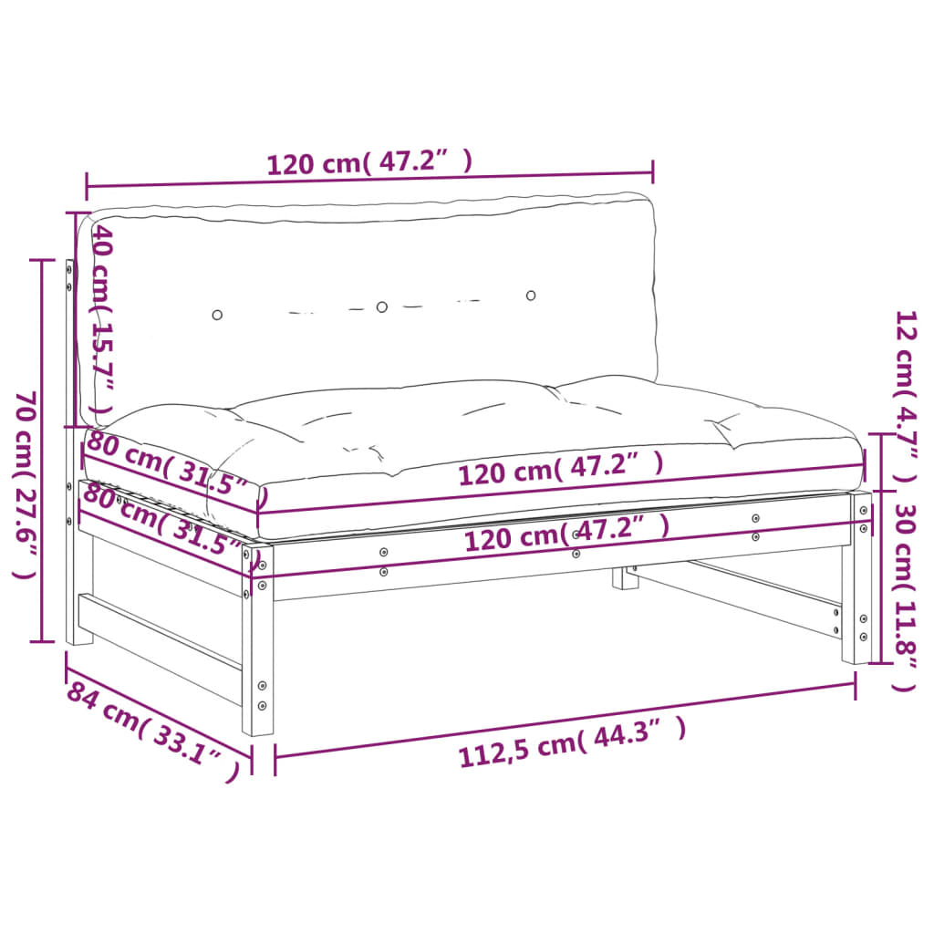 Middle Sofa Grey 120x80 cm Solid Wood Pine