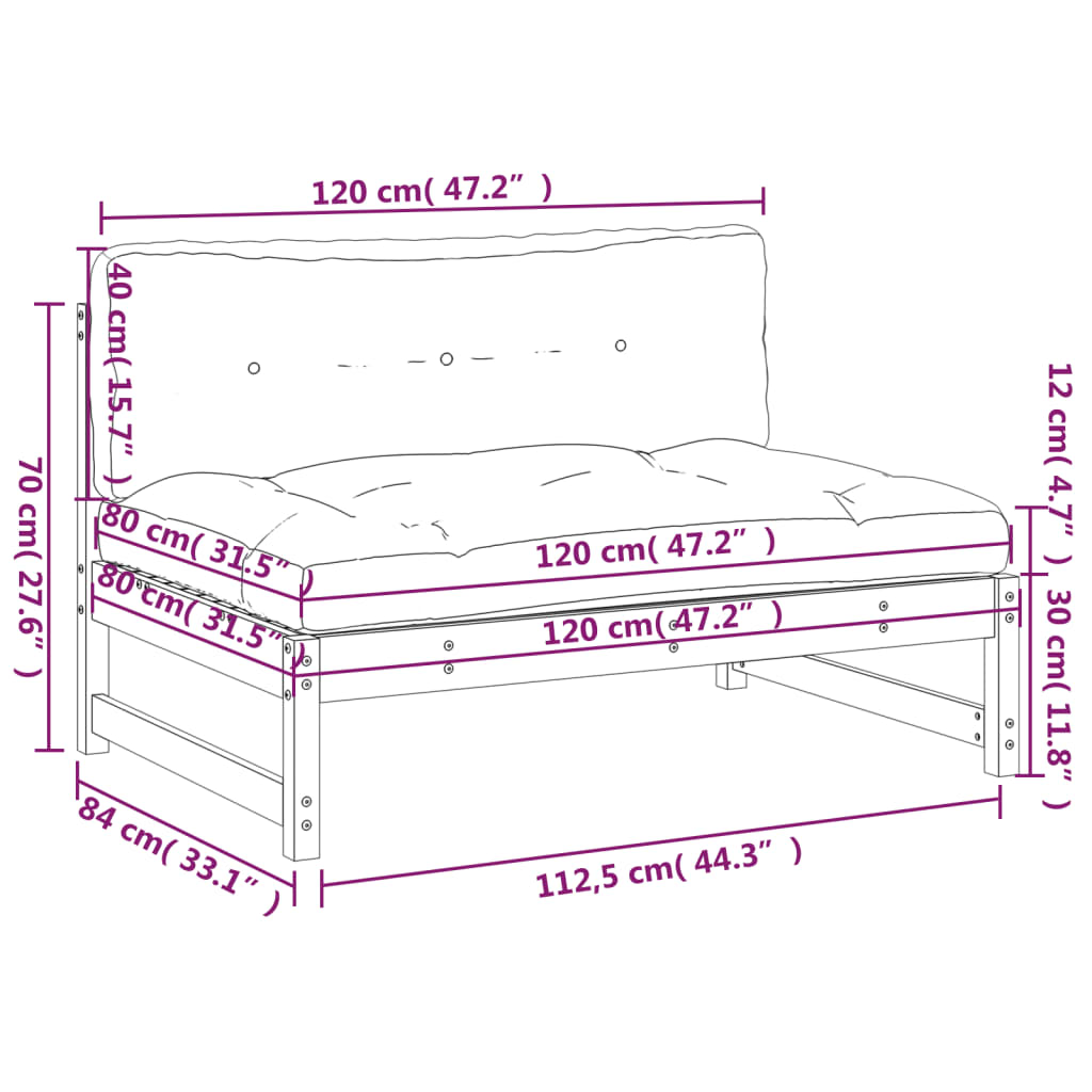 Middle Sofa 120x80 cm Impregnated Wood Pine