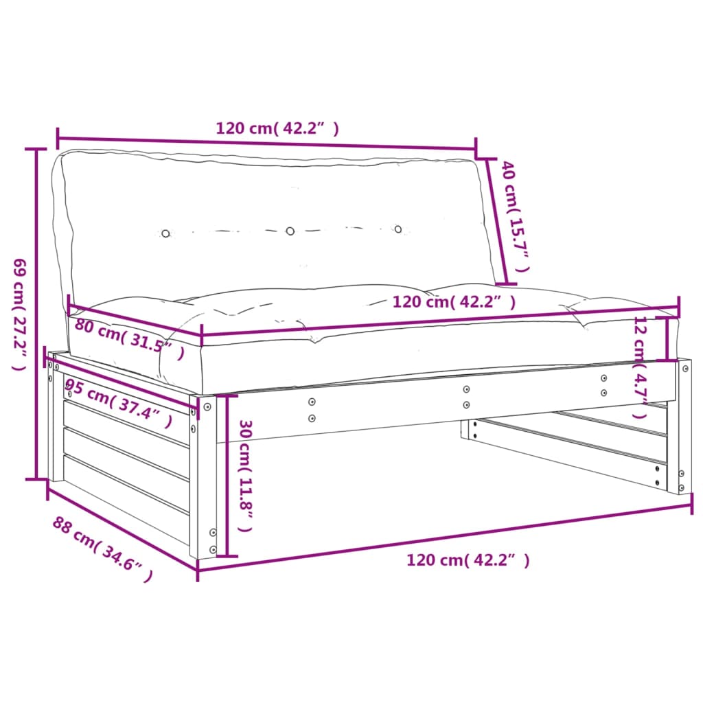 Middle Sofa 120x80 cm Solid Wood Douglas