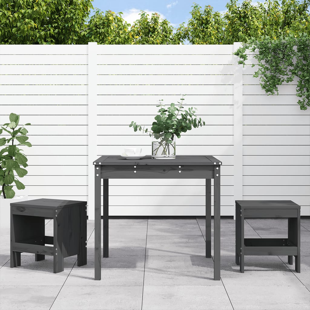 3 Piece Garden Bistro Set Grey Solid Wood Pine