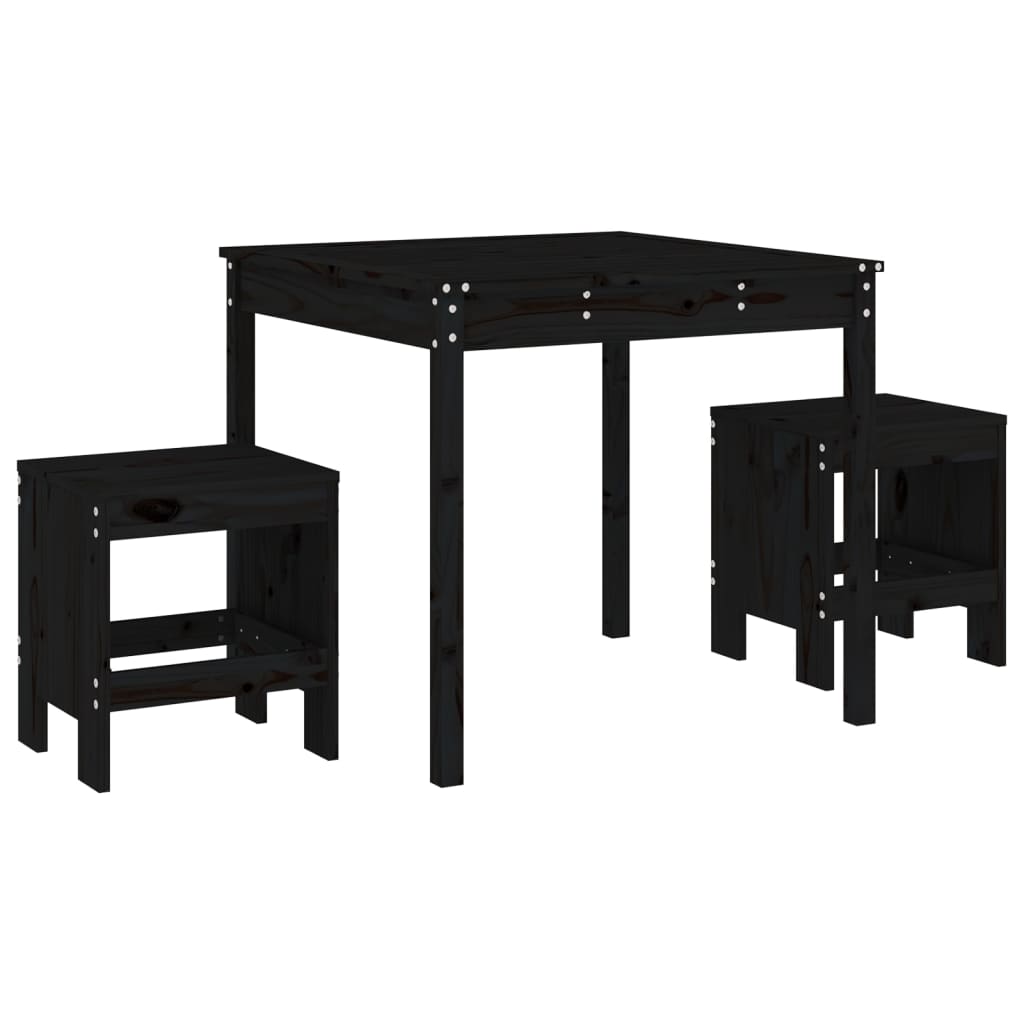 3 Piece Garden Bistro Set Black Solid Wood Pine