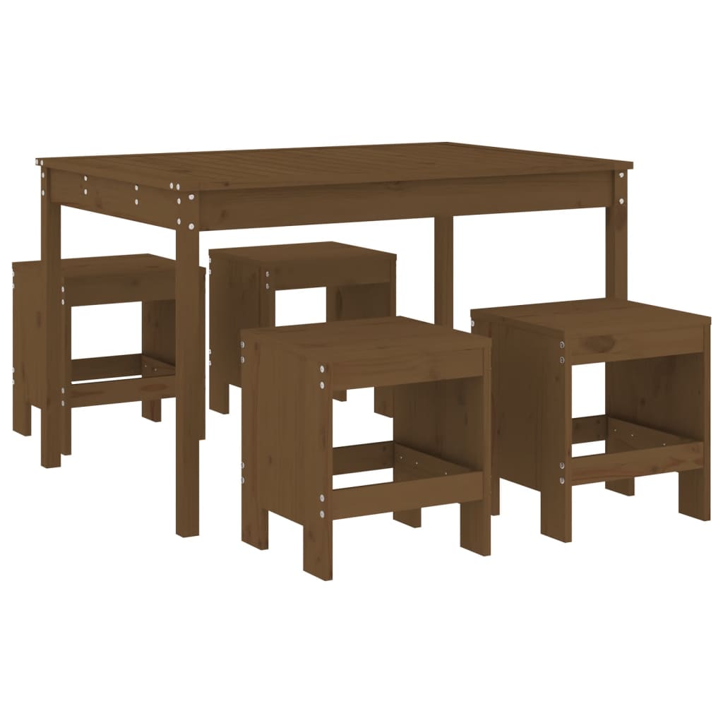 5 Piece Garden Dining Set Honey Brown Solid Wood Pine