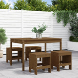 5 Piece Garden Dining Set Honey Brown Solid Wood Pine