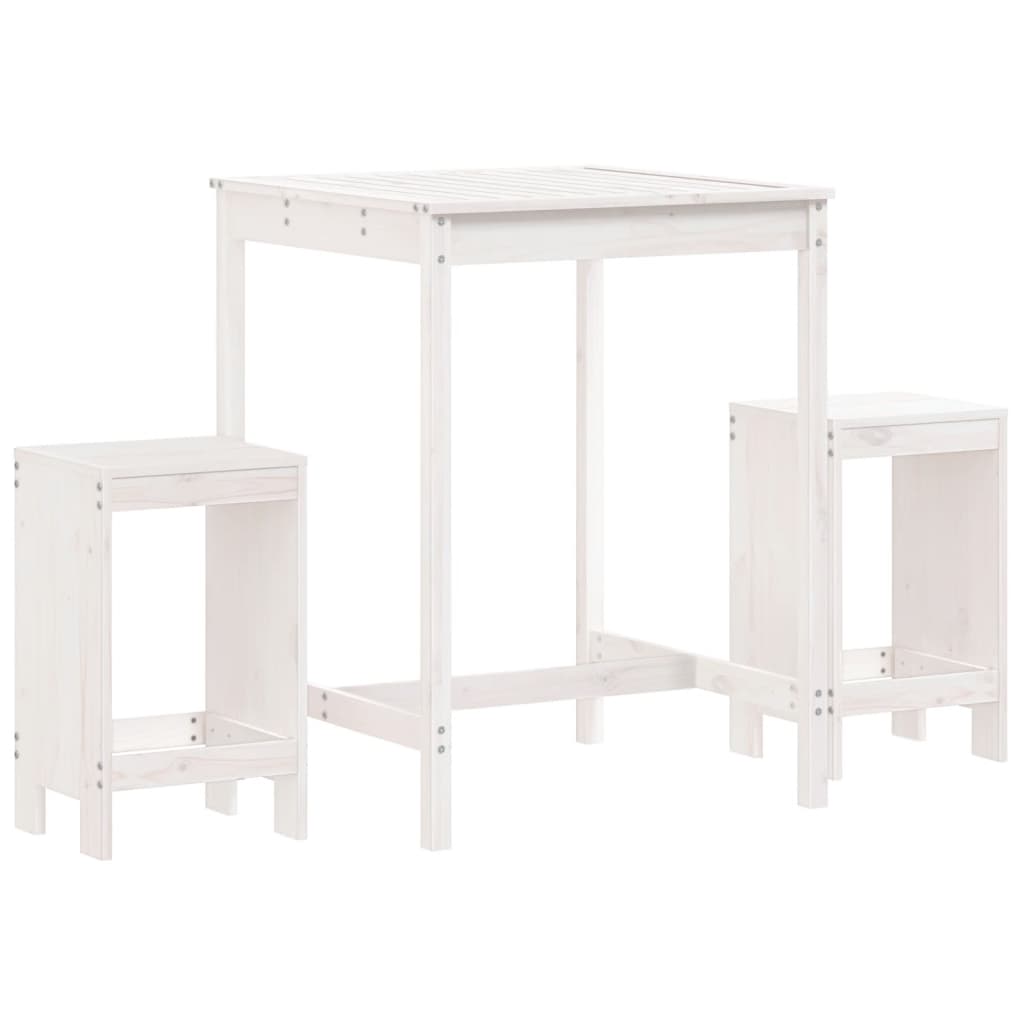 3 Piece Garden Bar Set White Solid Wood Pine