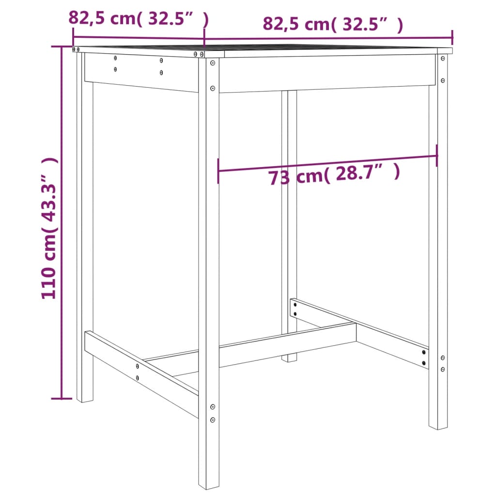 3 Piece Garden Bar Set White Solid Wood Pine