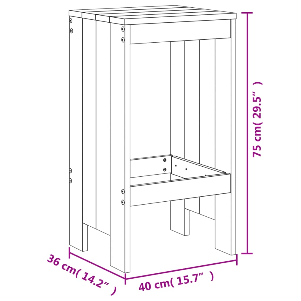 3 Piece Garden Bar Set White Solid Wood Pine