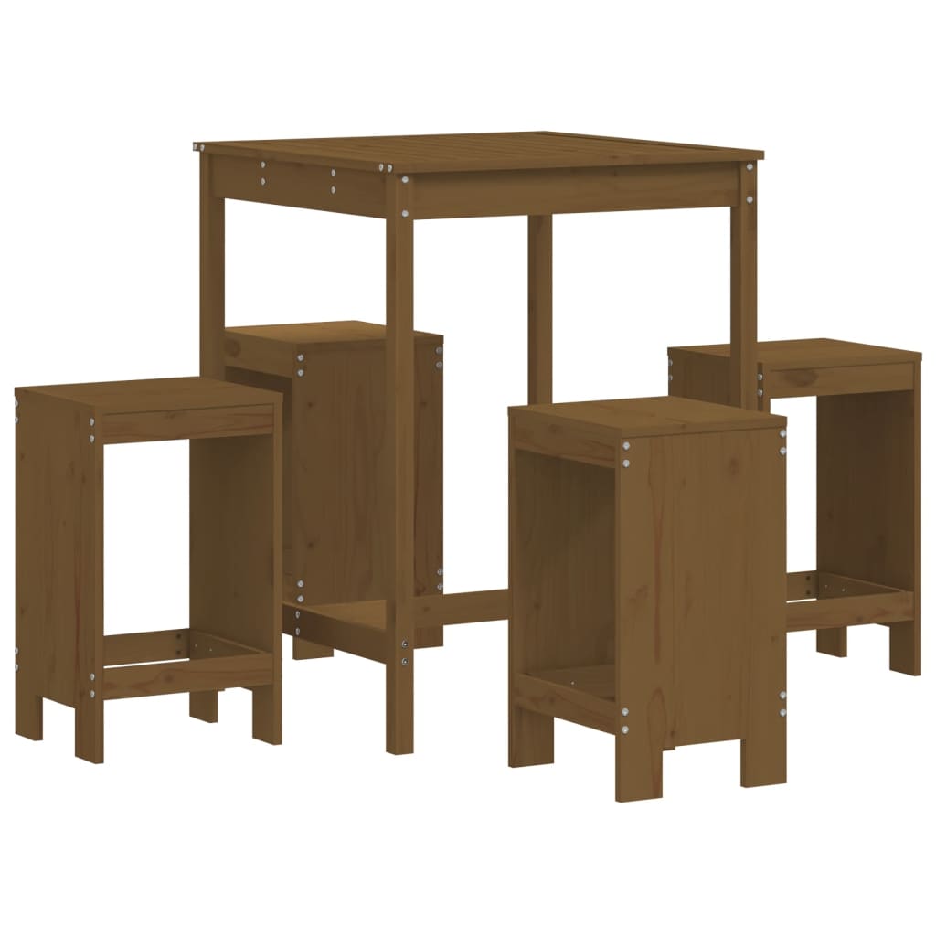 5 Piece Garden Bar Set Honey Brown Solid Wood Pine