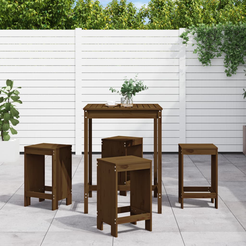 5 Piece Garden Bar Set Honey Brown Solid Wood Pine