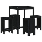 5 Piece Garden Bar Set Black Solid Wood Pine