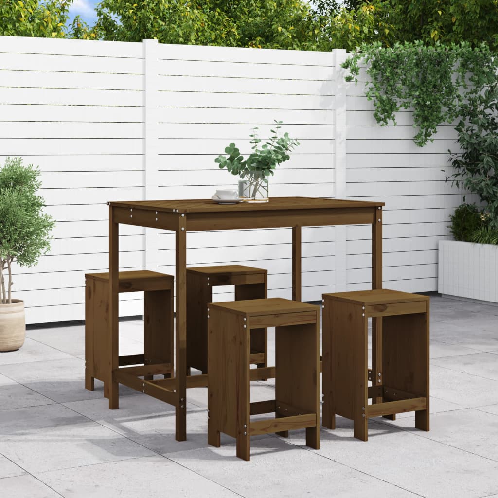 5 Piece Garden Bar Set Honey Brown Solid Wood Pine