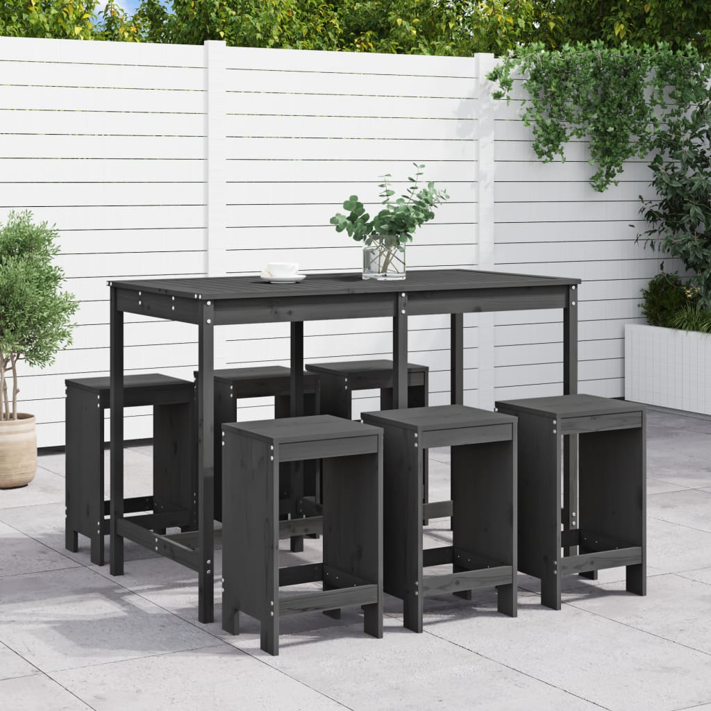 7 Piece Garden Bar Set Grey Solid Wood Pine