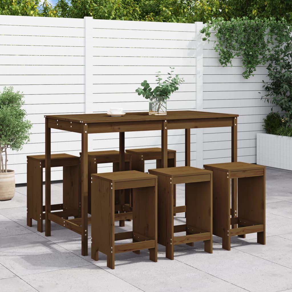 7 Piece Garden Bar Set Honey Brown Solid Wood Pine