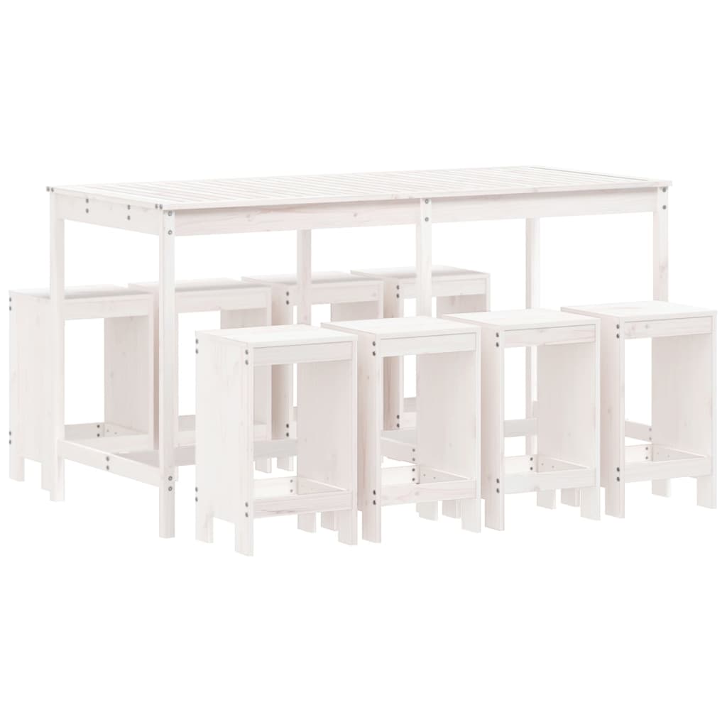 9 Piece Garden Bar Set White Solid Wood Pine