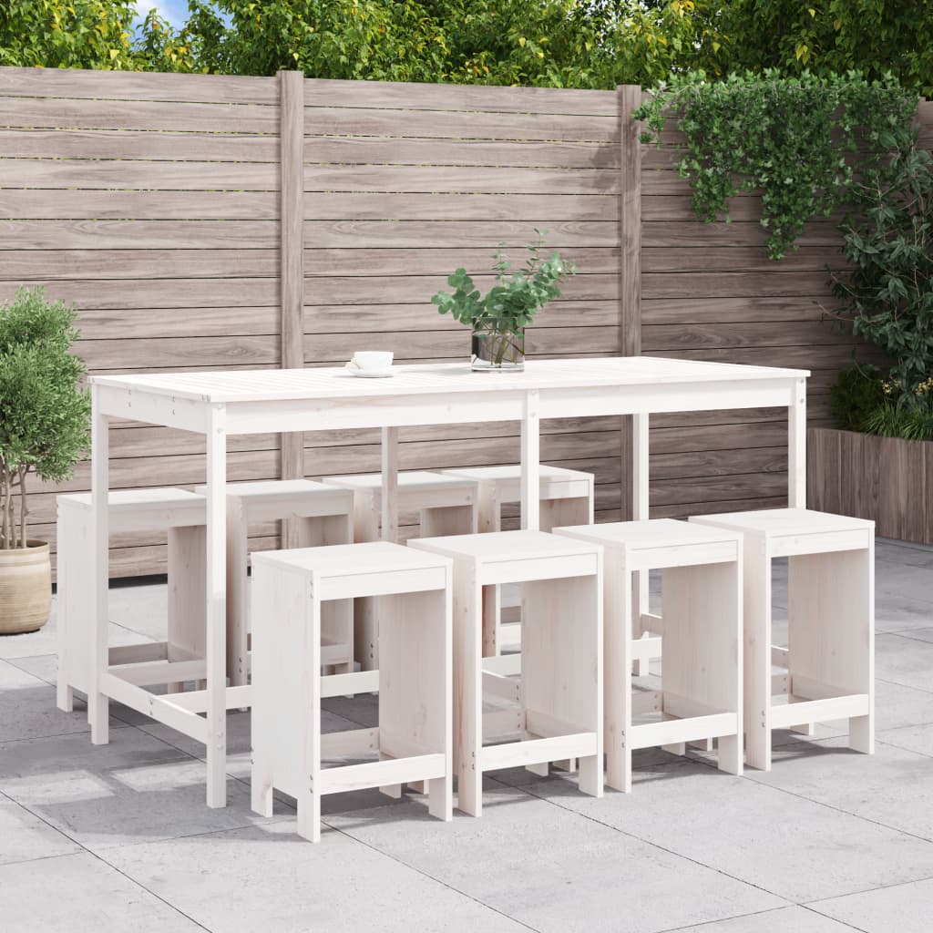 9 Piece Garden Bar Set White Solid Wood Pine