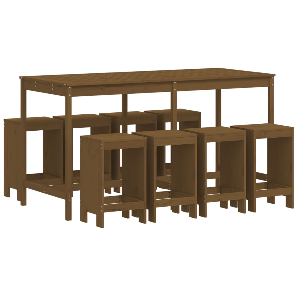 9 Piece Garden Bar Set Honey Brown Solid Wood Pine