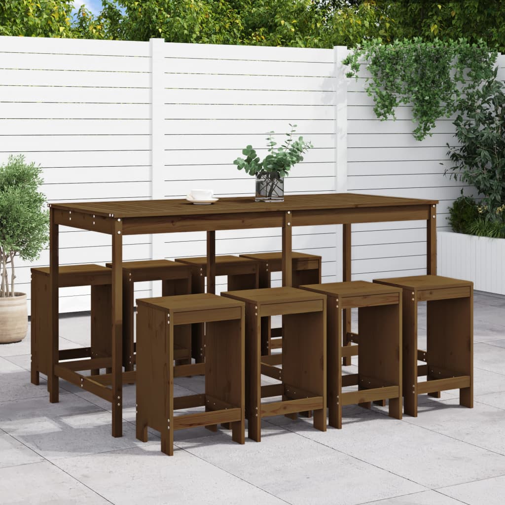 9 Piece Garden Bar Set Honey Brown Solid Wood Pine