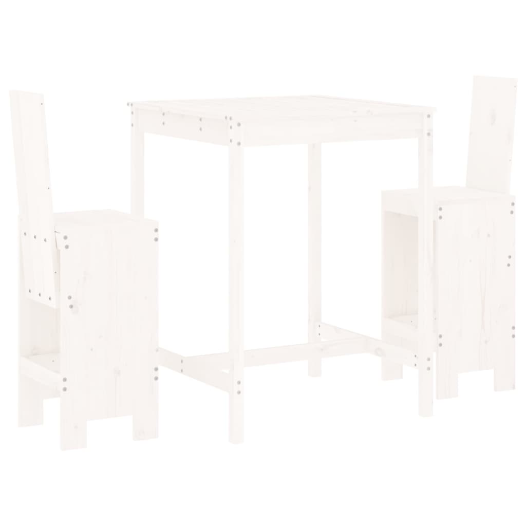 3 Piece Garden Bar Set White Solid Wood Pine