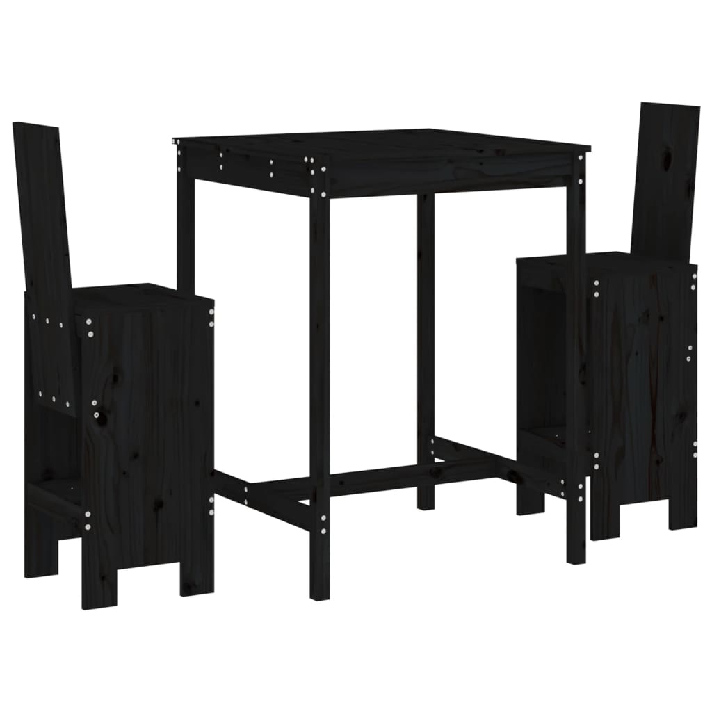 3 Piece Garden Bar Set Black Solid Wood Pine