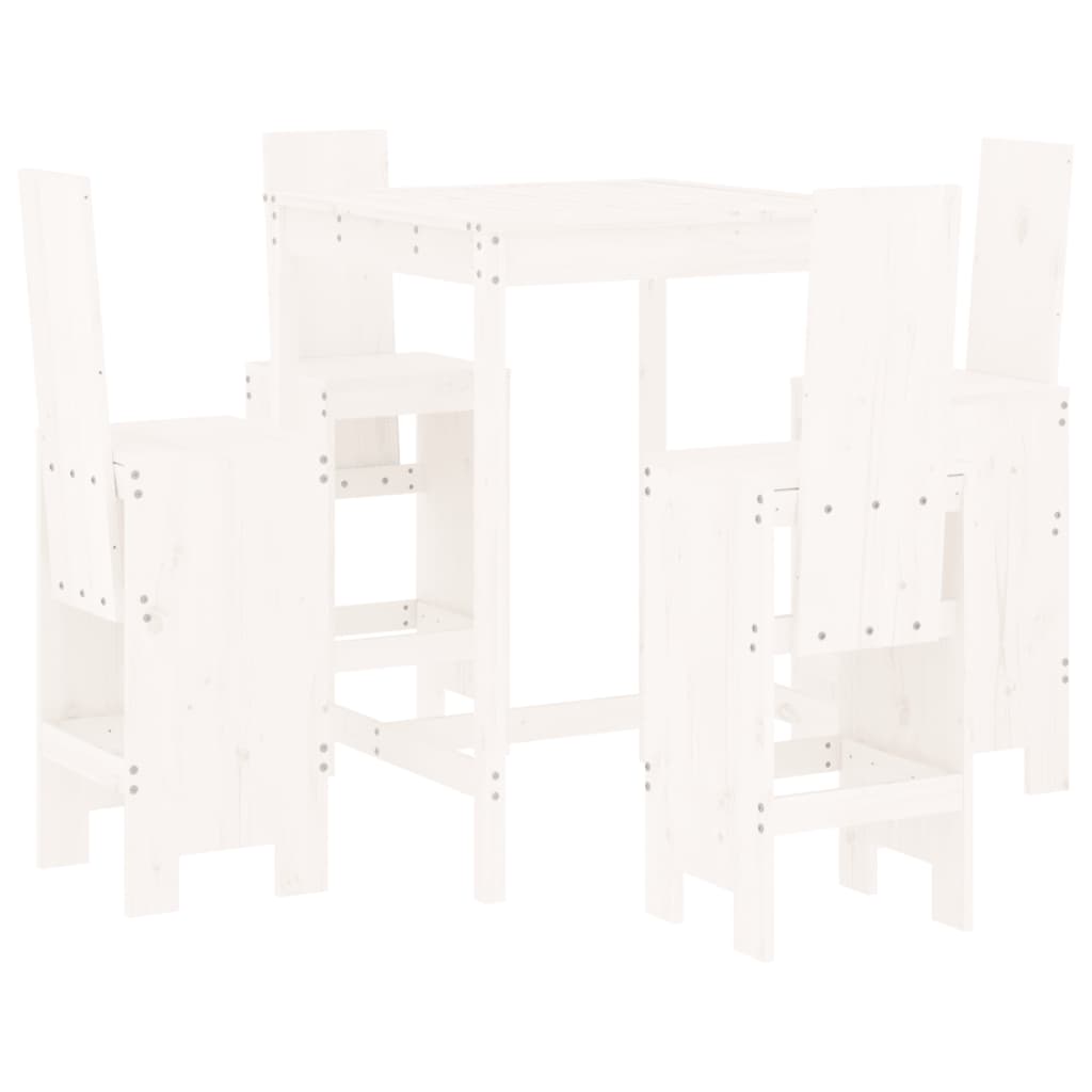 5 Piece Garden Bar Set White Solid Wood Pine