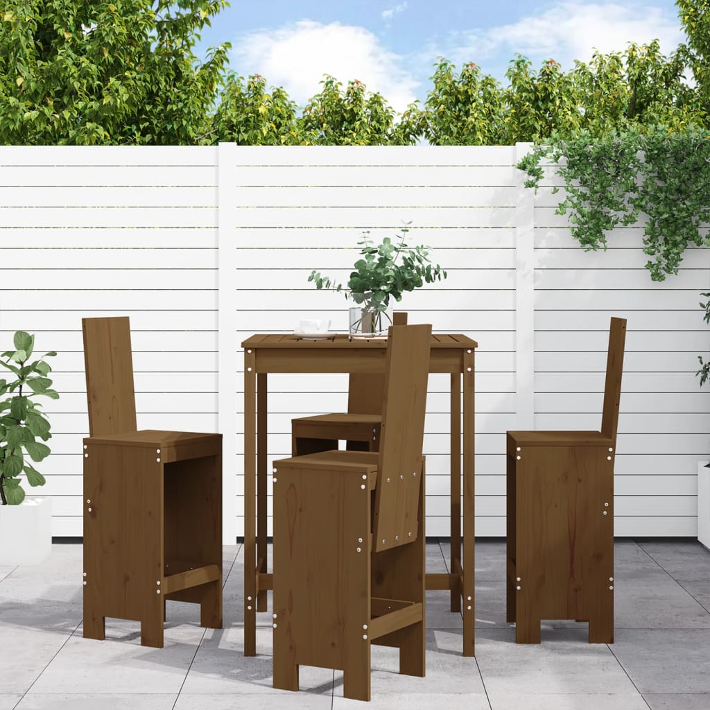 5 Piece Garden Bar Set Honey Brown Solid Wood Pine