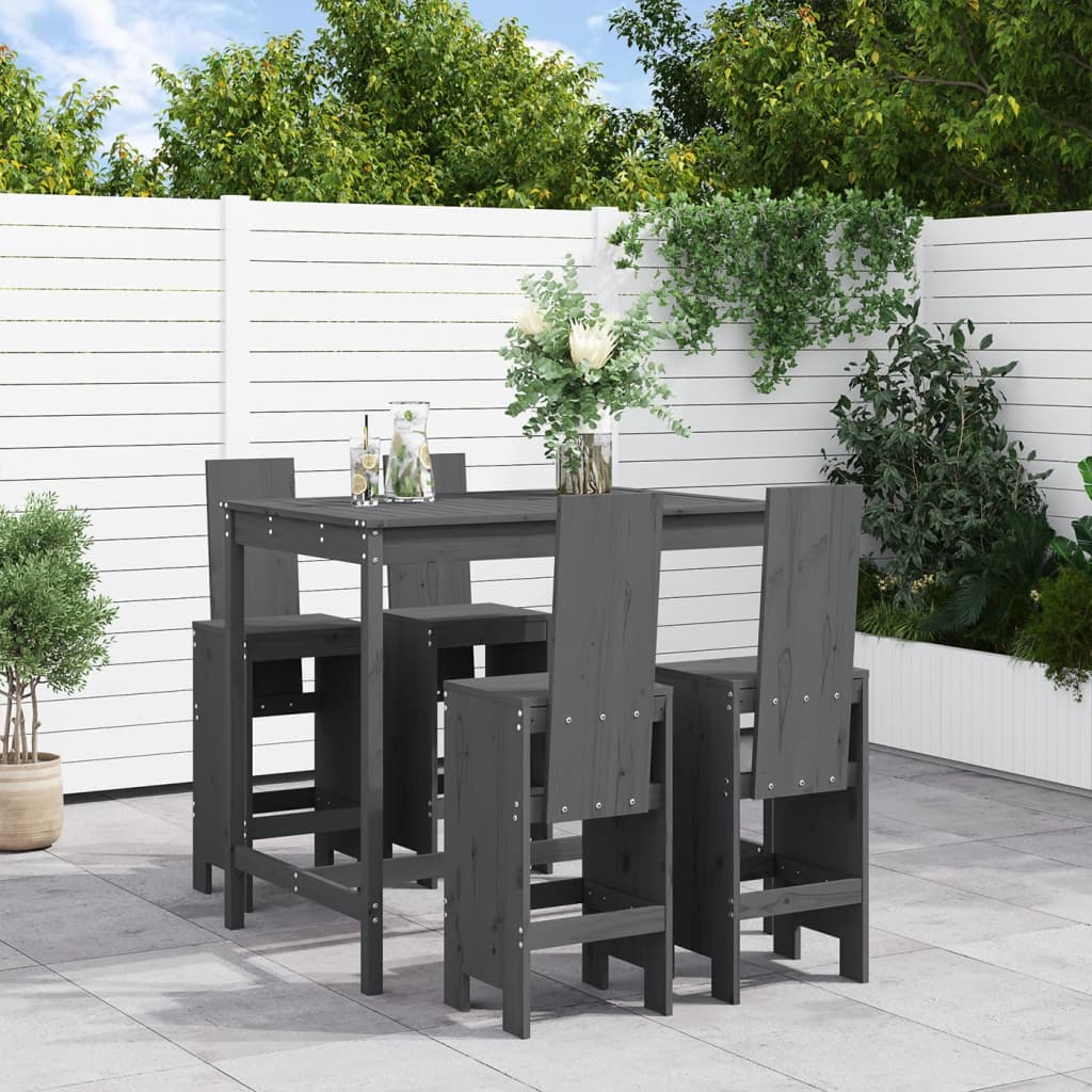 5 Piece Garden Bar Set Grey Solid Wood Pine