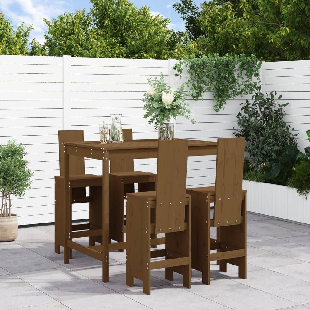 5 Piece Garden Bar Set Honey Brown Solid Wood Pine