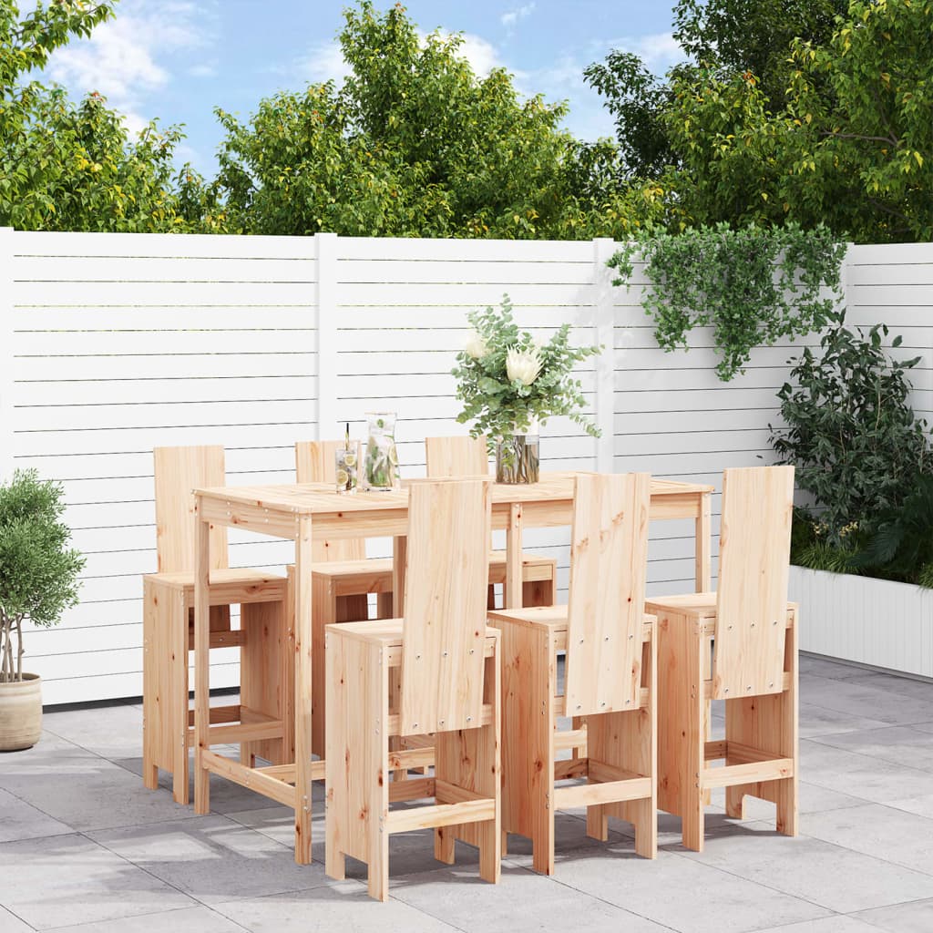 7 Piece Garden Bar Set Solid Wood Pine