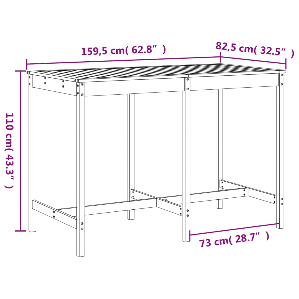 7 Piece Garden Bar Set White Solid Wood Pine