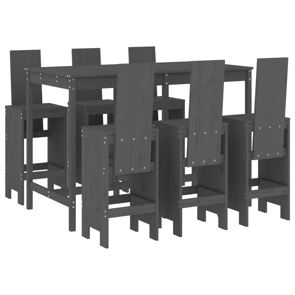 7 Piece Garden Bar Set Grey Solid Wood Pine