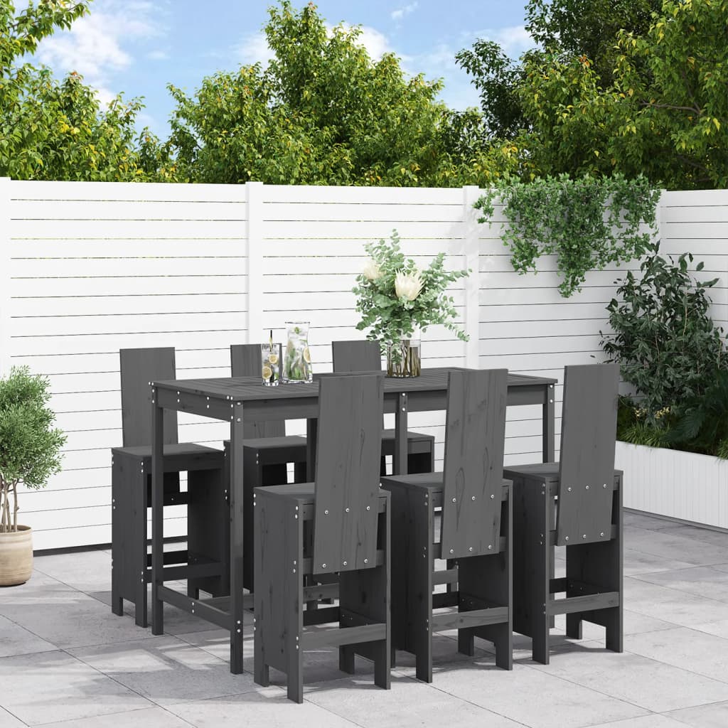 7 Piece Garden Bar Set Grey Solid Wood Pine