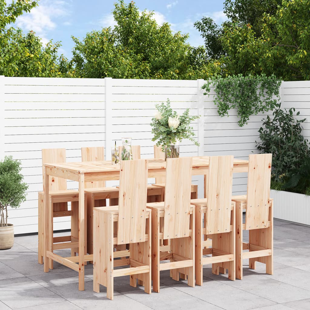 9 Piece Garden Bar Set Solid Wood Pine