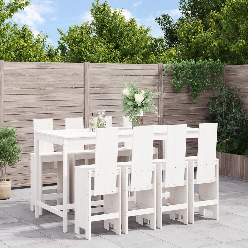 9 Piece Garden Bar Set White Solid Wood Pine