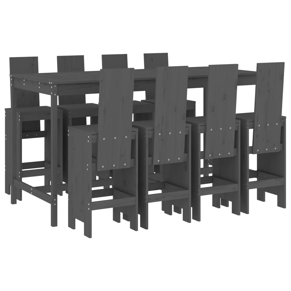 9 Piece Garden Bar Set Grey Solid Wood Pine