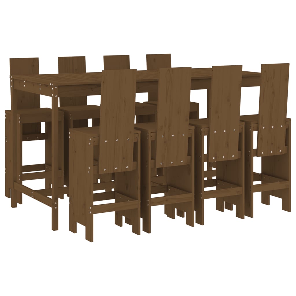 9 Piece Garden Bar Set Honey Brown Solid Wood Pine