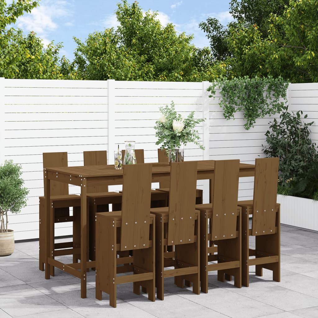 9 Piece Garden Bar Set Honey Brown Solid Wood Pine