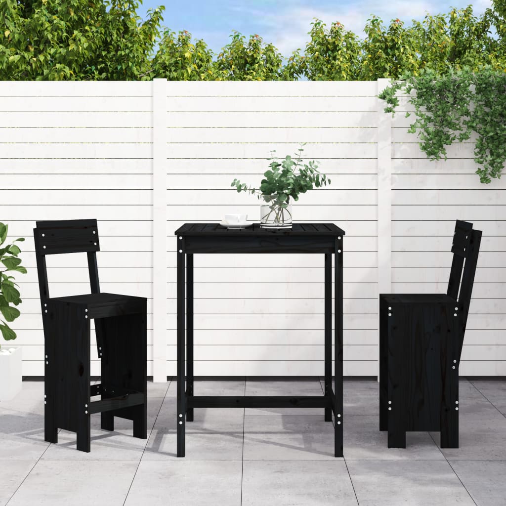 3 Piece Garden Bar Set Black Solid Wood Pine