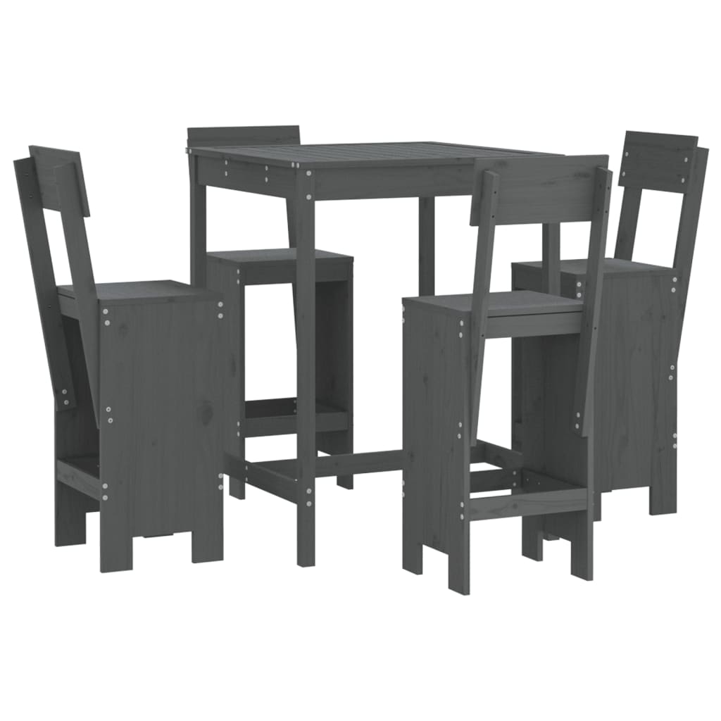 5 Piece Garden Bar Set Grey Solid Wood Pine